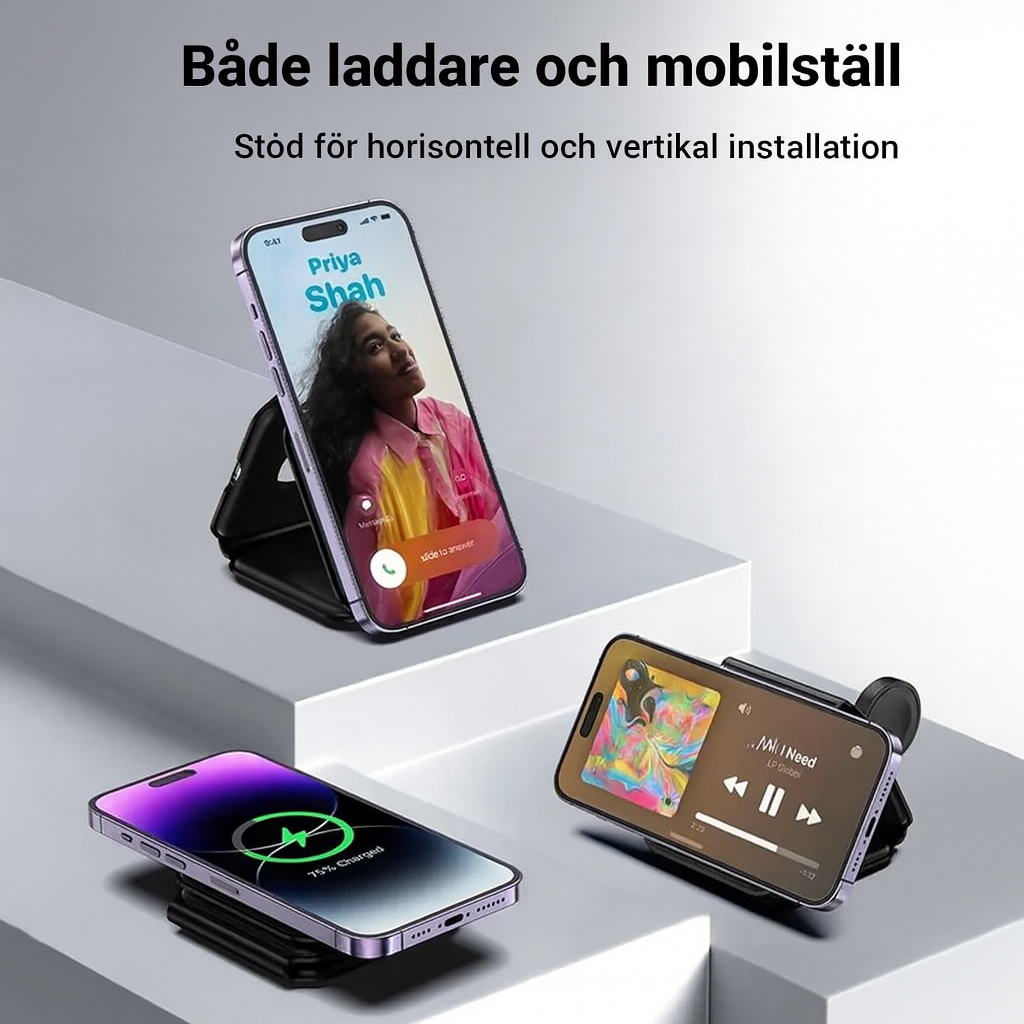 Ladda iphone airpods och apple watch samtidigt. Laddare och mobilställ.